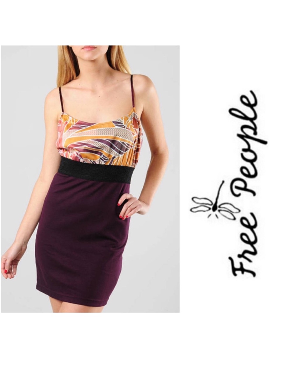 Vintage Y2K Free People plum keyhole back boho bodycon dress